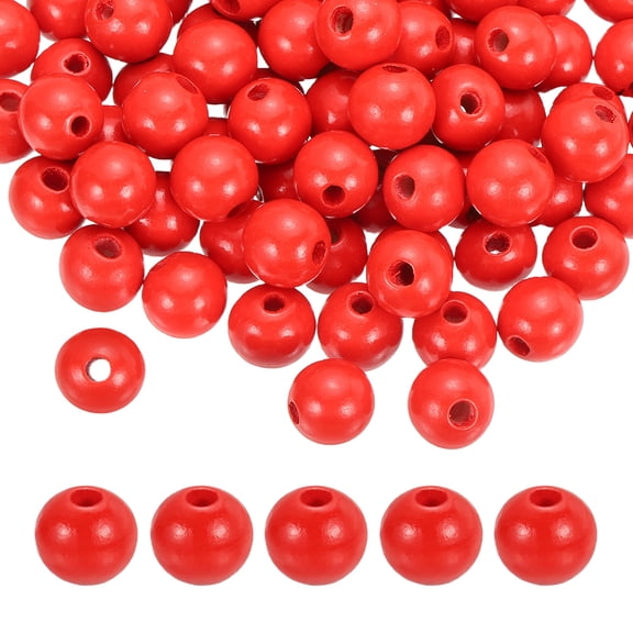 Uxcell 100pcs Red Colored Wooden Beads 16mm Dia. 4.3mm Hole Large Round Natural Dyed Wood Loose Spacer Ball Bulk for DIY Bead Crafts Making Home Decor