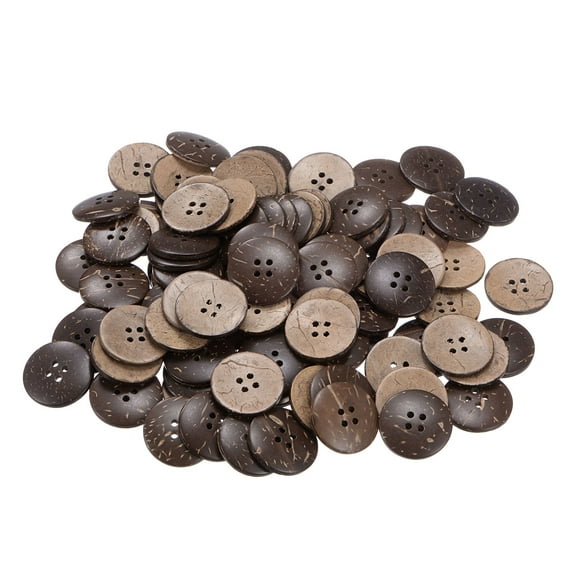 Uxcell 100pcs Sewing Button 1"(25mm) 4 Holes Wooden Round Craft Replacement Buttons, Brown
