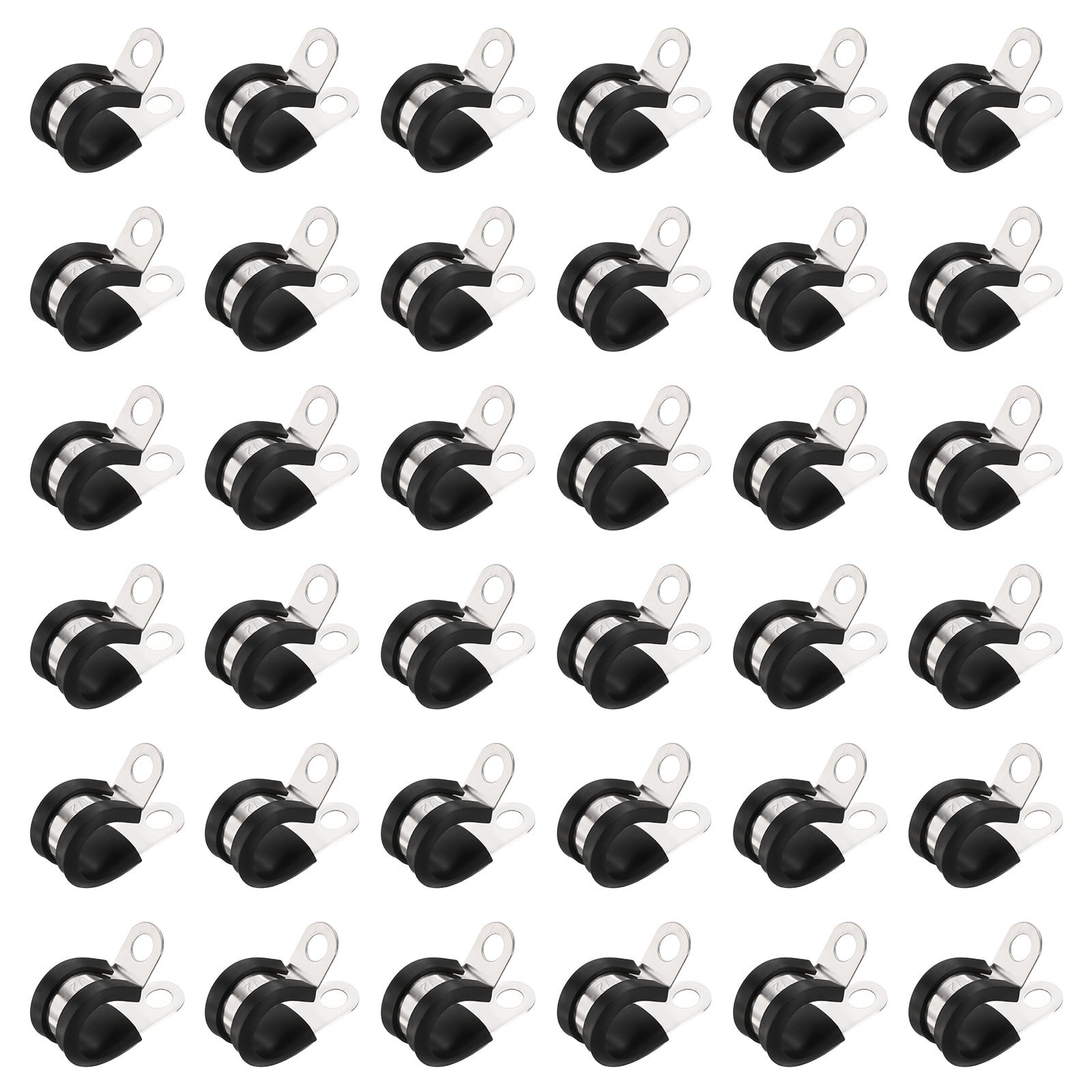 Uxcell 100pcs Stainless Steel Cable Clamps 1/2 Inch Rubber Cushioned Insulated Clamp for Tube Pipe Wire Cord