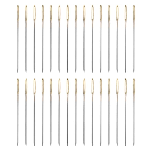 Uxcell 100pcs Upholstery Needles 0.76mm Dia 37mm Long Large Eye Needles, Gold