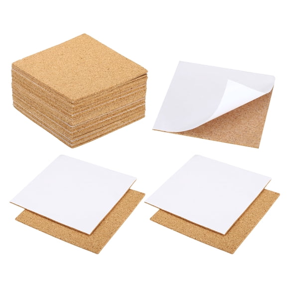 Uxcell 100x2mm Self-Adhesive Cork Coasters, 25 Pack Square Cork Mats Cork Backing Sheets Reusable Cork Tiles, Brown