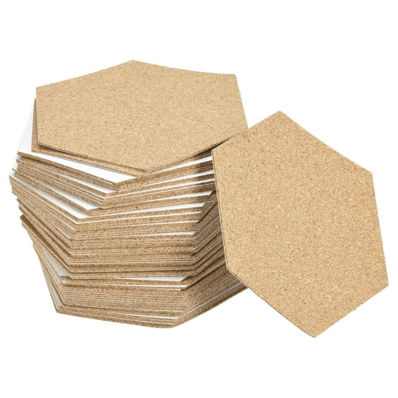 Uxcell 100x85x1mm Hexagon Coasters Cork Cup Mat Pad Adhesive Backed 60 Pack