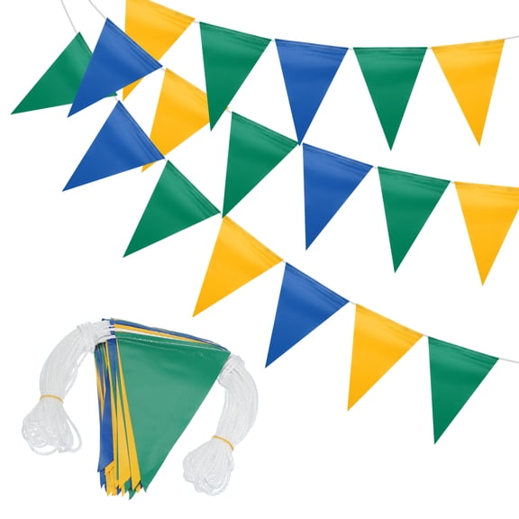 Uxcell 102Ft Pennant Banner Flags, 7"x10" Warning Flags for Construction Site Blue/Yellow/Green