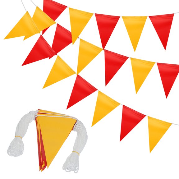 Uxcell 102Ft Pennant Banner Flags, 7"x10" Warning Flags for Construction Site Yellow/Red