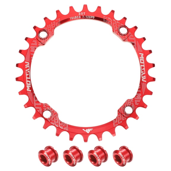Uxcell 104BCD Bike Chainring 30T Round Narrow Wide Single Speed Aluminum Chainring Chainwheel with 4 Round Bolt for Road Bike Bicycle 7/8/9/10/11 Speed Chains, Red