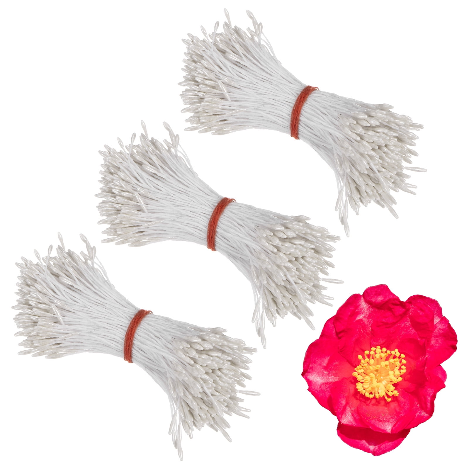 Uxcell 1080 Pack Double Heads Flower Stamen-1mm Artificial Flower Stamen Pistil for DIY Cake Craft(White)