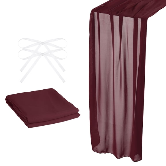 Uxcell 10Ft Chiffon Table Runner 28 x 120 Inch Rustic Gauze Tablecloth Burgundy