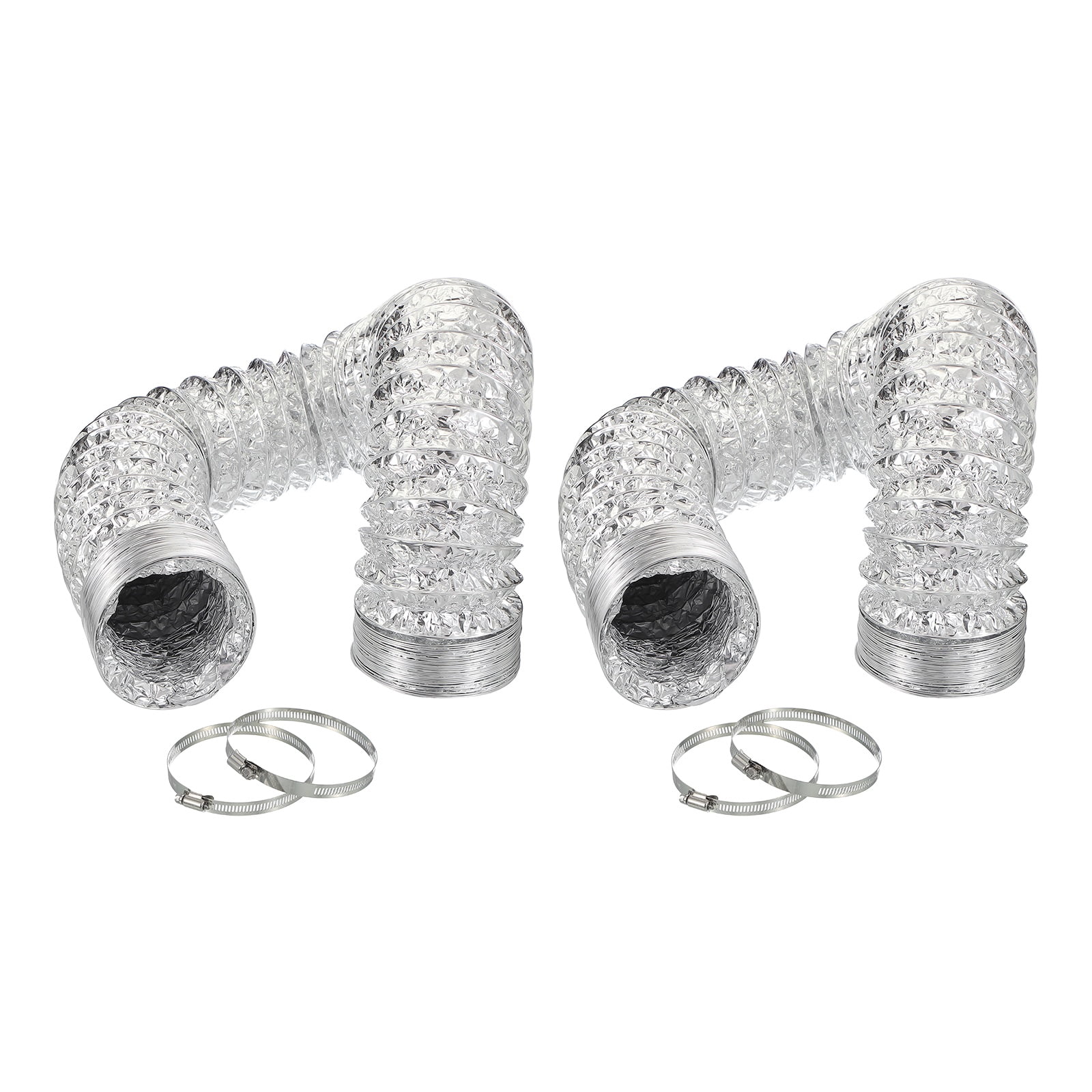 Uxcell 10Ft Dryer Vent Hose 4" Dia. 2Pcs Flexible Aluminum Ducting 4 Clamps Included, Silver