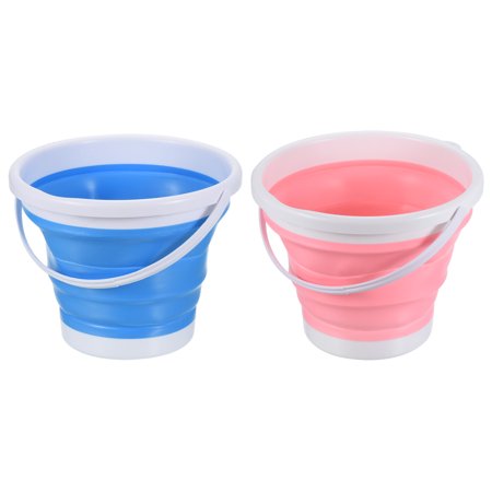 Uxcell 10L Collapsible Bucket, Portable Folding Beach Bucket for Camping, Blue Pink 2 Pack