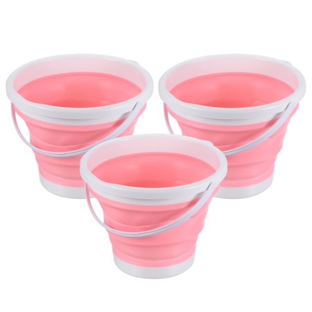 Uxcell 10L Collapsible Bucket, Portable Folding Beach Bucket for Camping, Pink 3 Pack