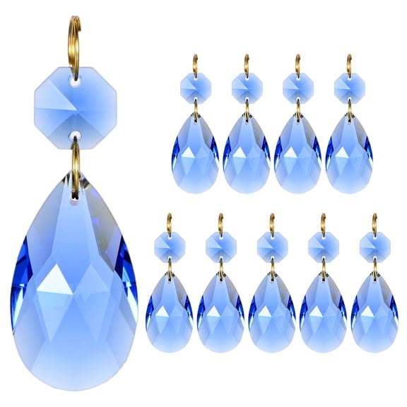Uxcell 10PCS 38mm Crystal Suncatcher 1 Teardrop Prism Chandelier Pendants for Home Garden DIY Decoration [Medium Blue]