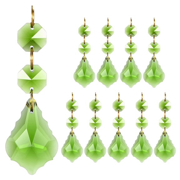 Uxcell 10PCS 38mm Crystal Suncatcher 2 Leaves Prism Chandelier Pendants for Home Garden DIY Decoration [Apple Green]