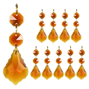 Uxcell 10PCS 38mm Crystal Suncatcher 2 Leaves Prism Chandelier Pendants for Home Garden DIY Decoration [Deep Amber]