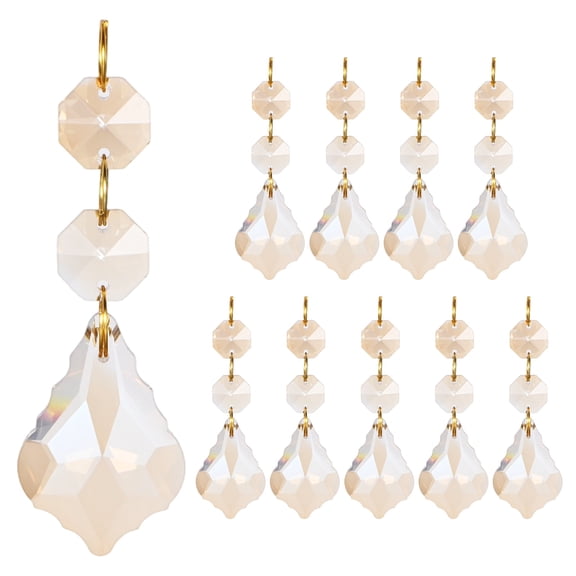 Uxcell 10PCS 38mm Crystal Suncatcher 2 Leaves Prism Chandelier Pendants for Home Garden DIY Decoration [EP Gold]