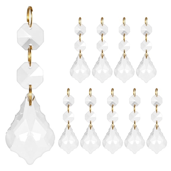 Uxcell 10PCS 38mm Crystal Suncatcher 2 Leaves Prism Chandelier Pendants for Home Garden DIY Decoration [White]