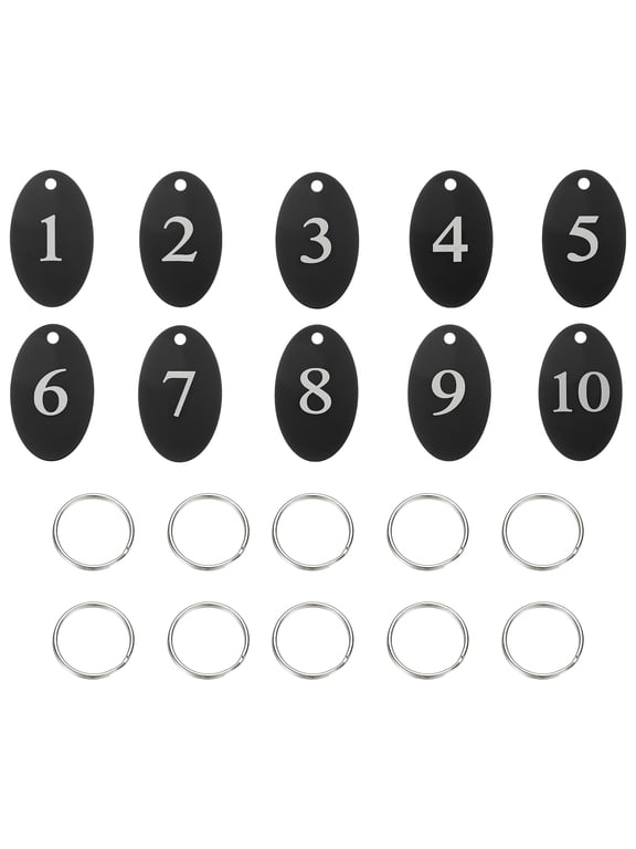 10PCS Number Tags 1-10, Number Key Tags Aluminum Numbered Keychain Metal Oval with Key Rings for Organizer Field Sales Hangers Clothes Labels ID, Black