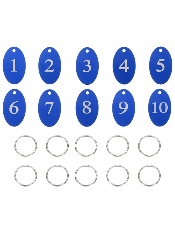 10PCS Number Tags 1-10, Number Key Tags Aluminum Numbered Keychain Metal Oval with Key Rings for Organizer Field Sales Hangers Clothes Labels ID, Blue