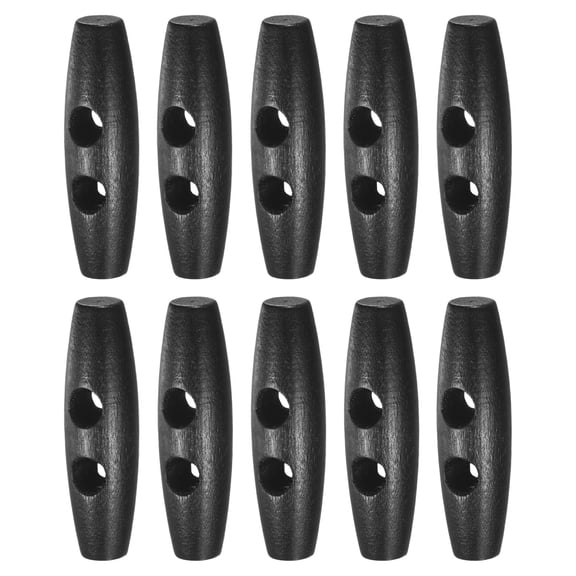 Uxcell 10PCS Wooden Toggle Buttons, 1.8x0.5in 2-Hole Natural Olive Shape Buttons Wood Horn Oval Buttons [Black]