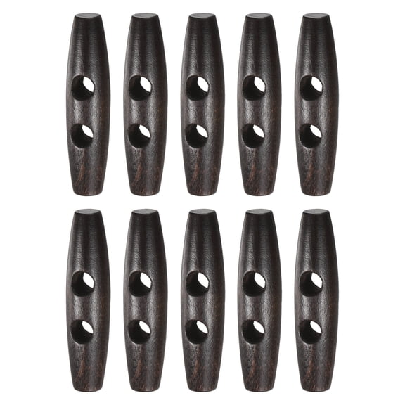 Uxcell 10PCS Wooden Toggle Buttons, 2.4x0.6in 2-Hole Natural Olive Shape Buttons Wood Horn Oval Buttons [Dark Coffee]