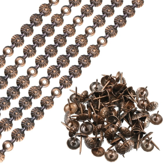 Uxcell 10Pack 1Meter Flower Upholstery Tacks Strips Trim Sofa Decorative Nails, Copper