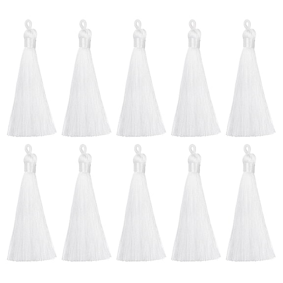 Uxcell 10Pack 3.5" Silky Bookmark Tassels with Loop for DIY Craft Accessory, White
