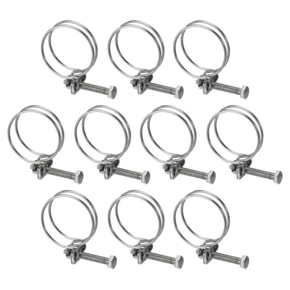 Uxcell 10Pack Double Wire Hose Clamp, 38-42mm Adjustable Stainless Steel Wire Tube Hose Clip with M6 Bolt