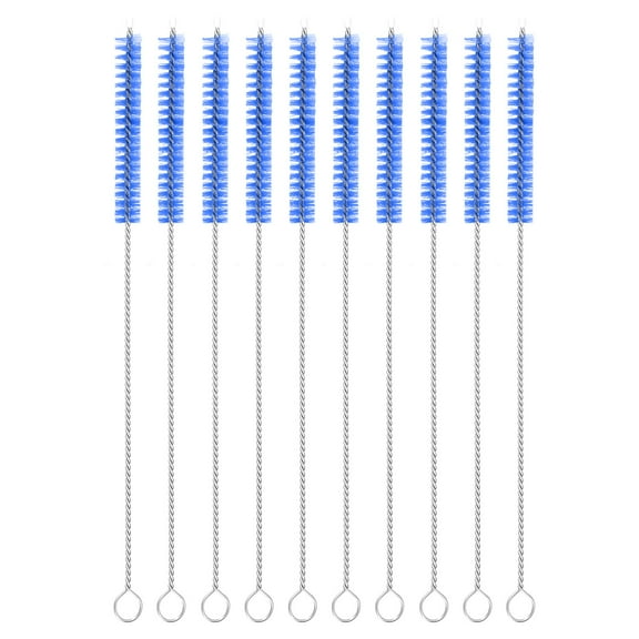 Uxcell 10Pack Drinking Straw Cleaning Brushes, 8" x 2/8" Nylon Bristles Long Straw Brush for Bottle and Tube (Blue)