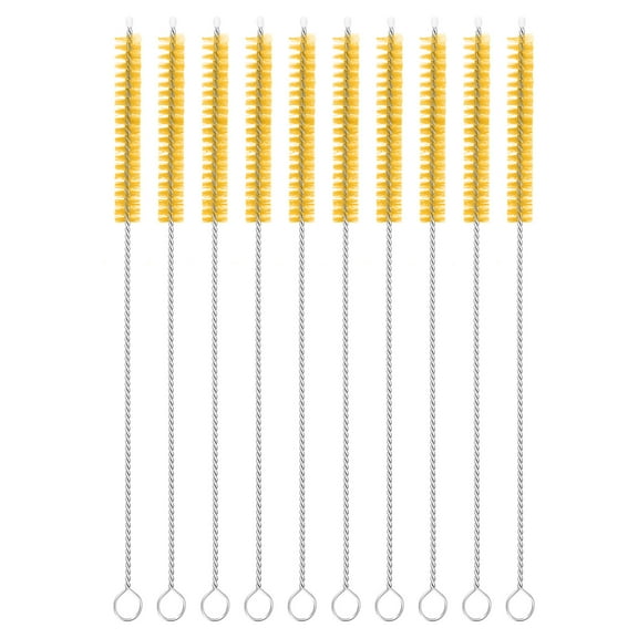 Uxcell 10Pack Drinking Straw Cleaning Brushes, 8" x 2/8" Nylon Bristles Long Straw Brush for Bottle and Tube (Yellow)