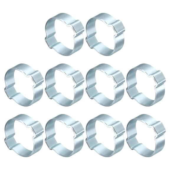 Uxcell 10Pack Galvanized Steel Double Ear Hose Clamps, Adjustable Range 19.1-23mm Zinc-Plated Two-Ear O Clip Crimp Ring, Cinch Ring Crimp Pinch Assortment Kit for Plumbing, Marine, Silver