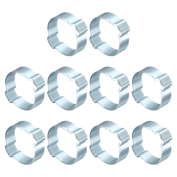 Uxcell 10Pack Galvanized Steel Double Ear Hose Clamps, Adjustable Range 29.3-34mm Zinc-Plated Two-Ear O Clip Crimp Ring, Cinch Ring Crimp Pinch Assortment Kit for Plumbing, Marine, Silver