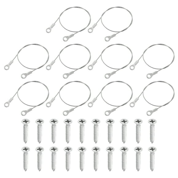 Uxcell 10Pack Lanyard Cable Eyelets Ended, 20cm x 1.5mm 304 Stainless Steel Wire Rope Lanyard with Self-Tapping Screws