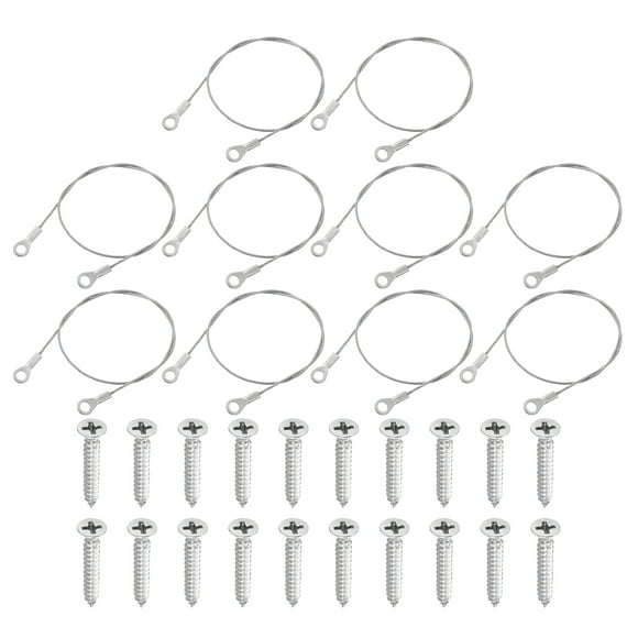 Uxcell 10Pack Lanyard Cable Eyelets Ended, 40cm x 1.5mm 304 Stainless Steel Wire Rope Lanyard with Self-Tapping Screws