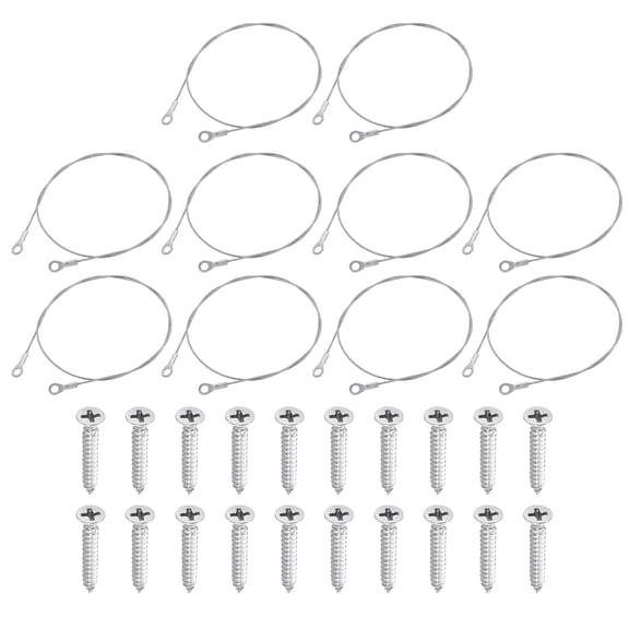 Uxcell 10Pack Lanyard Cable Eyelets Ended, 60cm x 1.5mm 304 Stainless Steel Wire Rope Lanyard with Self-Tapping Screws