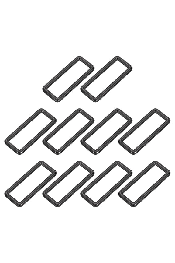 10Pack Metal Rectangle Ring, 2 x 5/8 Inch Metal Rectangular Buckle for Bag Belt, Metallic Black