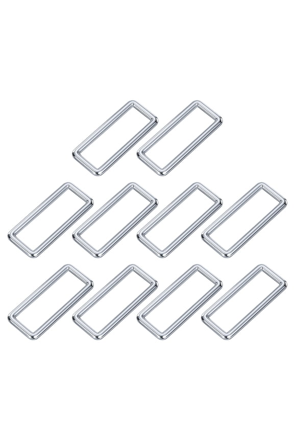 10Pack Metal Rectangle Ring, 2 x 5/8 Inch Metal Rectangular Buckle for Bag Belt, Silver