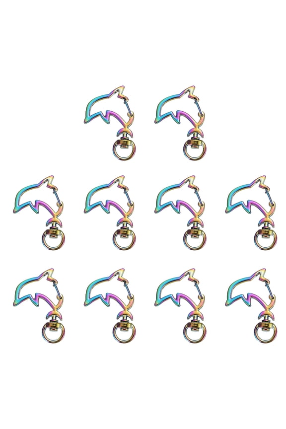 10Pack Metal Spring Snap Keychain Clip, Dolphin Shape Lobster Claw Clasp, Rainbow