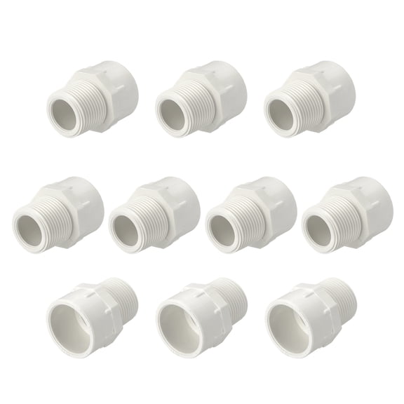 Uxcell 10Pack PVC Male Pipe Fittings Adapter 1" NPT Male Thread x Socket, Schedule 40 PVC Coupling Straight Pipe Connector, High-Flow Capacity for Plumbing, Irrigation, Pool, Sprinkler