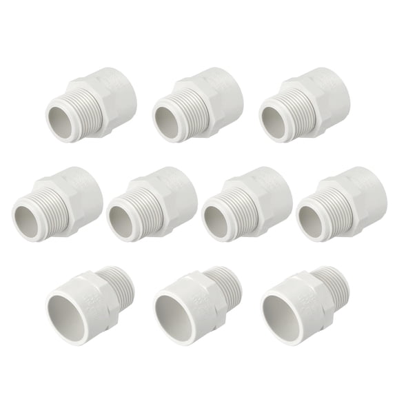 Uxcell 10Pack PVC Male Pipe Fittings Adapter 3/4" NPT Male Thread x Socket, Schedule 40 PVC Coupling Straight Pipe Connector, High-Flow Capacity for Plumbing, Irrigation, Pool, Sprinkler