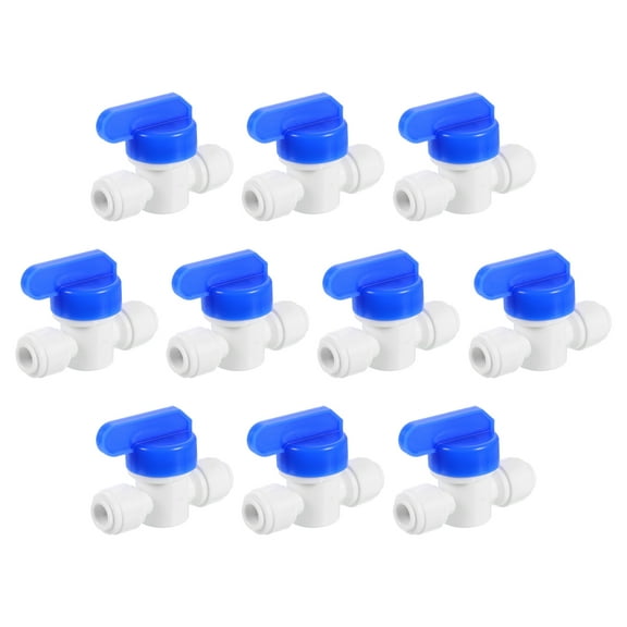 Uxcell 10Pack Push to Connect Fittings, 1/4" OD x 1/4" OD Air Hose Fittings Plastic Ball Valve, White Blue (6-6mm)