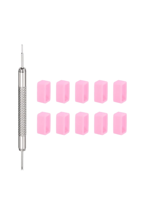 10Pack Watch Strap Loop 12mm Rubber Watch Holder Fastener Rings Retainer with Spring Bar Tool Pink