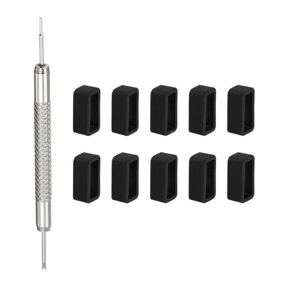 Uxcell 10Pack Watch Strap Loop 14mm Rubber Watch Holder Fastener Rings Retainer with Spring Bar Tool Black