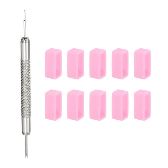 Uxcell 10Pack Watch Strap Loop 16mm Rubber Watch Holder Fastener Rings Retainer with Spring Bar Tool Pink