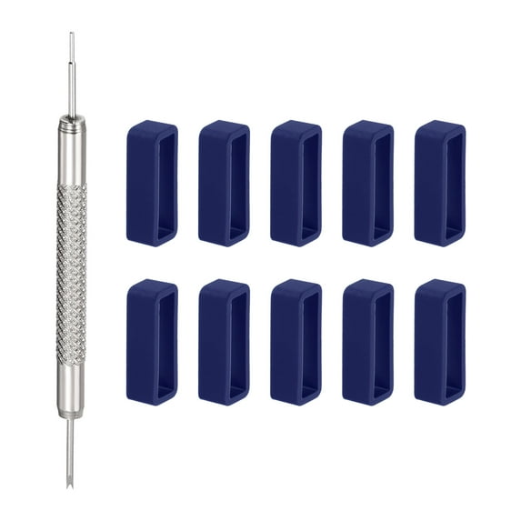 Uxcell 10Pack Watch Strap Loop 22mm Rubber Watch Holder Fastener Rings Retainer with Spring Bar Tool Navy Blue