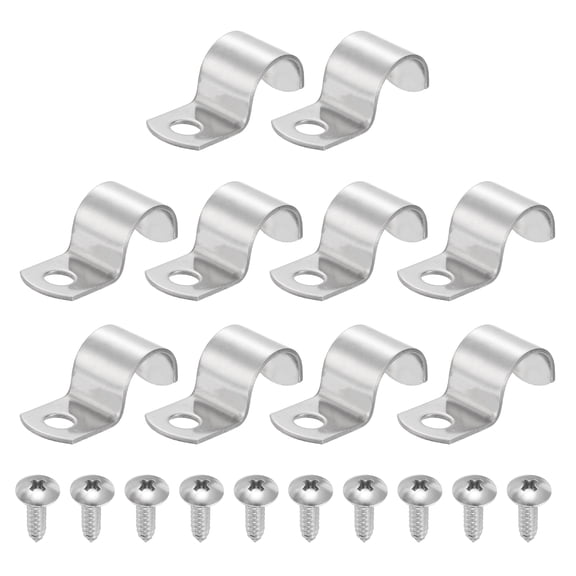 Uxcell 10Pcs 0.7" Pipe Strap, 1 Hole Pipe Clamp 304 Stainless Steel Rigid Conduit Clamp U Bracket Heavy Duty with Self-Tapping Screws for Tube Installation, Silver