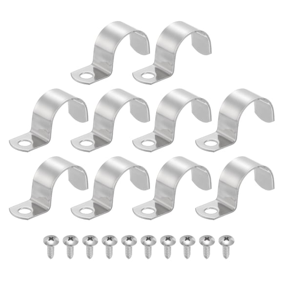 Uxcell 10Pcs 1-1/16" Pipe Strap, 1 Hole Pipe Clamp 304 Stainless Steel Rigid Conduit Clamp U Bracket Heavy Duty with Self-Tapping Screws for Tube Installation, Silver