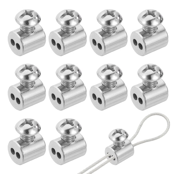 Uxcell 10Pcs 1/16" Wire Rope Cable Clip Clamp for 1-2mm Cable, Double Hole Cylinder Wire Rope Clamps with Cross Head Screws Stopper for Chandelier Ceiling Lighting String Light