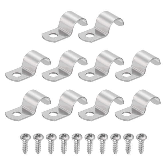 Uxcell 10Pcs 1/2" Pipe Strap, 1 Hole Pipe Clamp 304 Stainless Steel Rigid Conduit Clamp U Bracket Heavy Duty with Self-Tapping Screws for Tube Installation, Silver