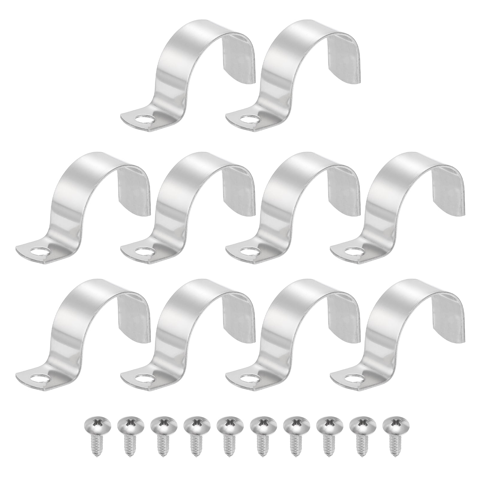 Uxcell 10Pcs 1-3/8" Pipe Strap, 1 Hole Pipe Clamp 304 Stainless Steel Rigid Conduit Clamp U Bracket Heavy Duty with Self-Tapping Screws for Tube Installation, Silver