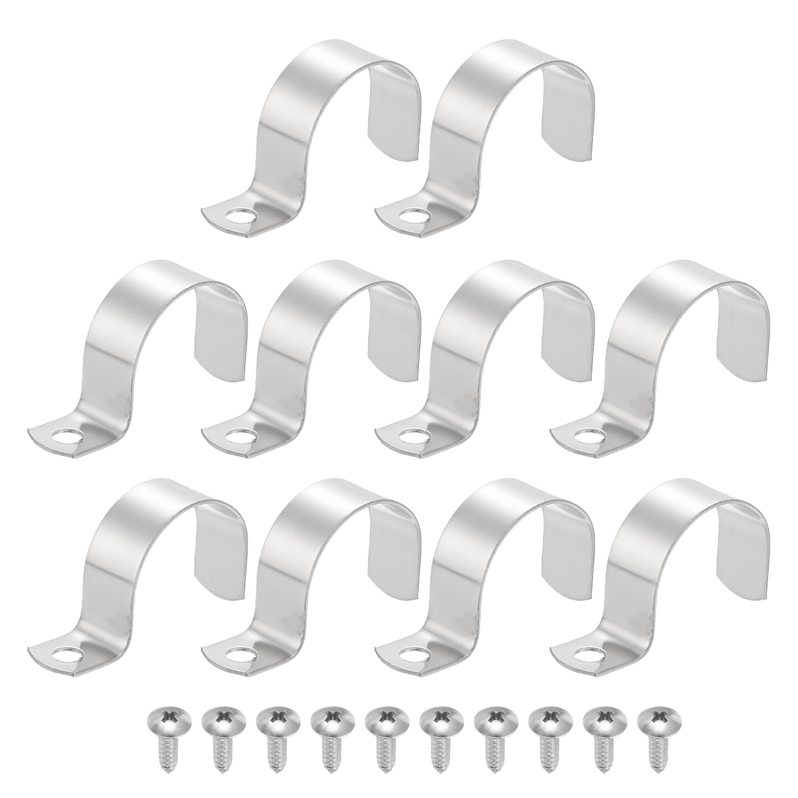 Uxcell 10Pcs 1.6" Pipe Strap, 1 Hole Pipe Clamp 304 Stainless Steel Rigid Conduit Clamp U Bracket Heavy Duty with Self-Tapping Screws for Tube Installation, Silver
