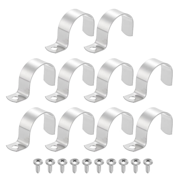 Uxcell 10Pcs 1.6" Pipe Strap, 1 Hole Pipe Clamp 304 Stainless Steel Rigid Conduit Clamp U Bracket Heavy Duty with Self-Tapping Screws for Tube Installation, Silver